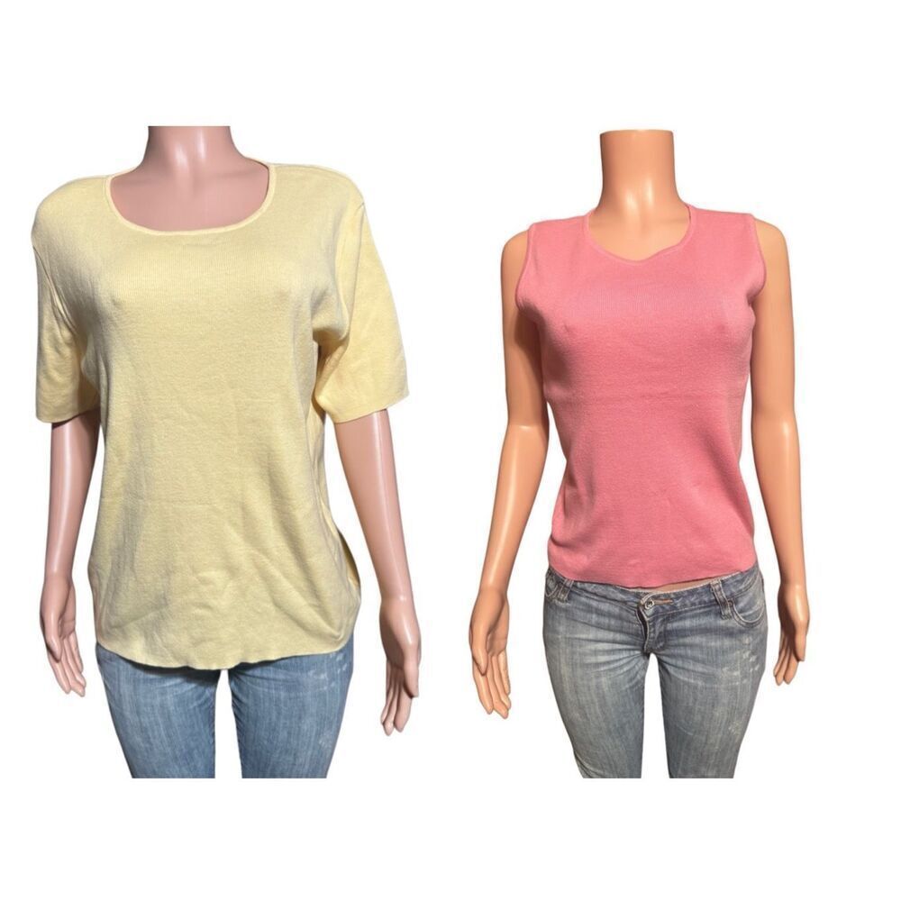 Bundle 2 Akwa sleeveless crew neck Pink ribbed and yellow short sleeve top size